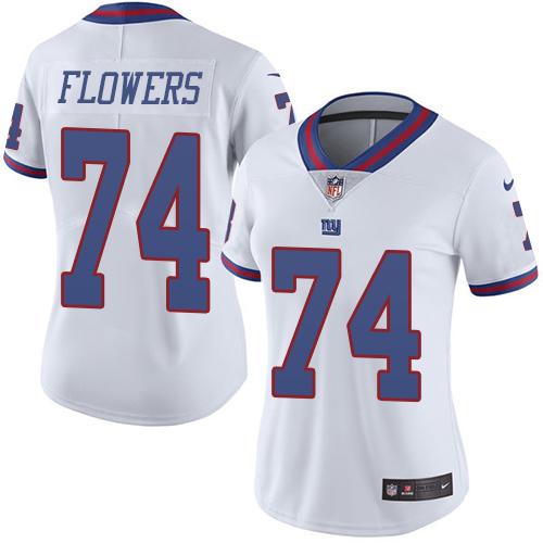 Nike Giants #74 Ereck Flowers White Women's Stitched NFL Limited Rush Jersey - Click Image to Close